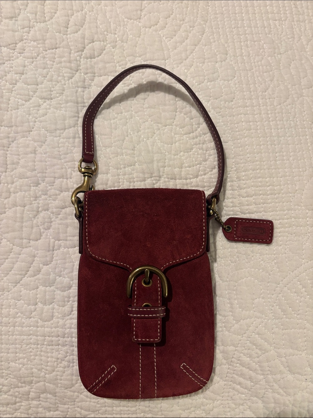 Coach Leather Suede Phone Pouch - Burgundy
